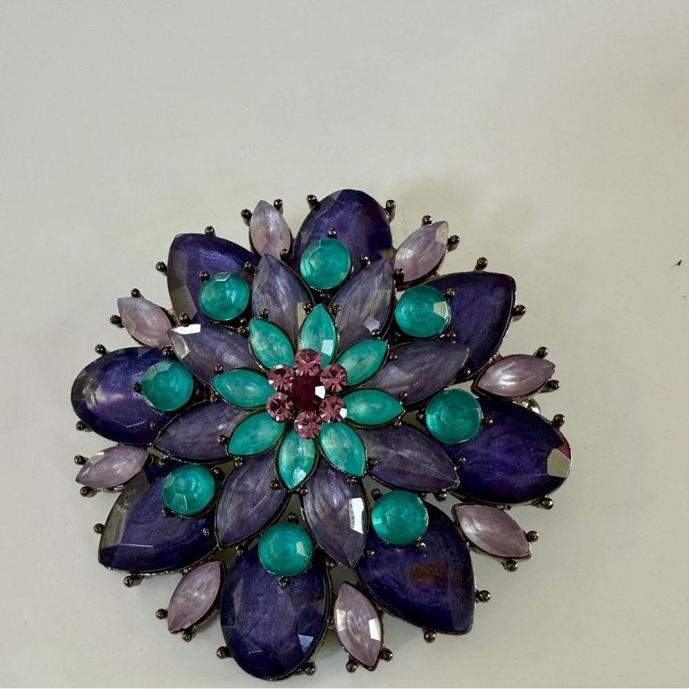 Gorgeous Vintage Purple and Teal Floral Brooch